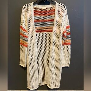 POL Cream Open-Knit Cardigan with Multicolor Stripes